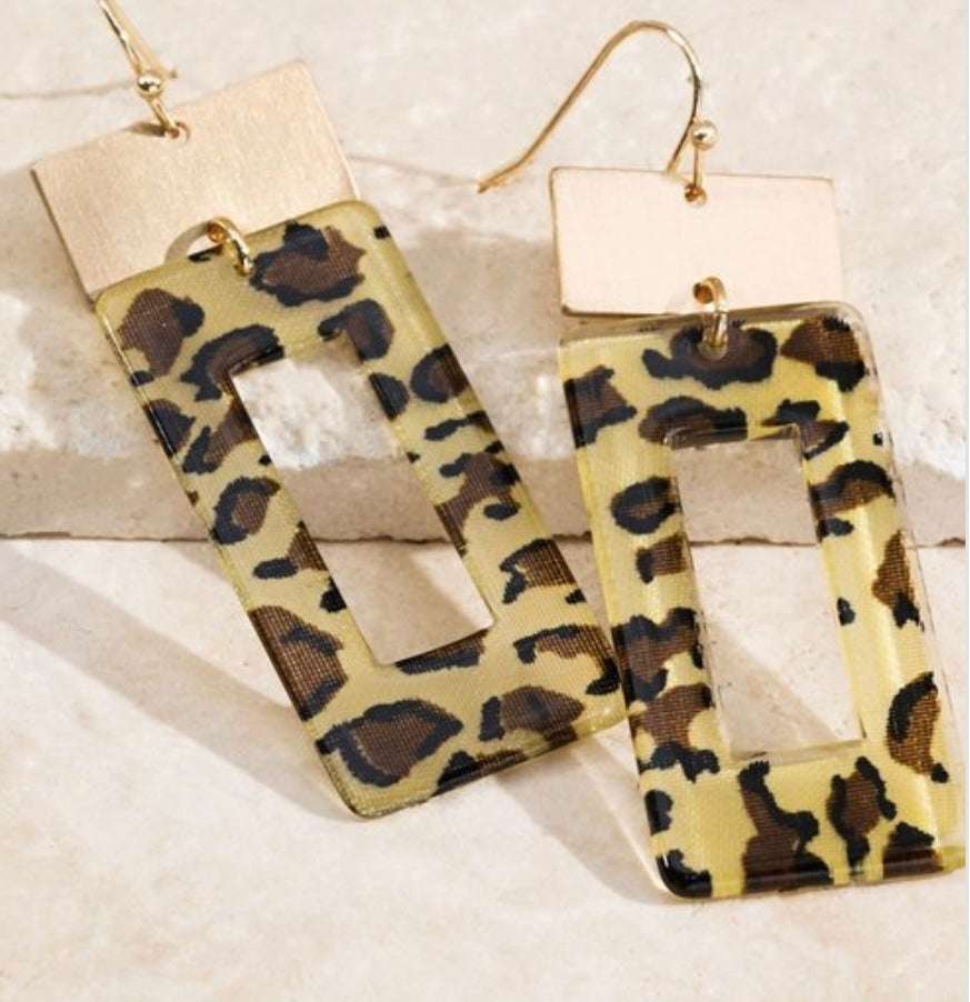 Leopard Square Earrings